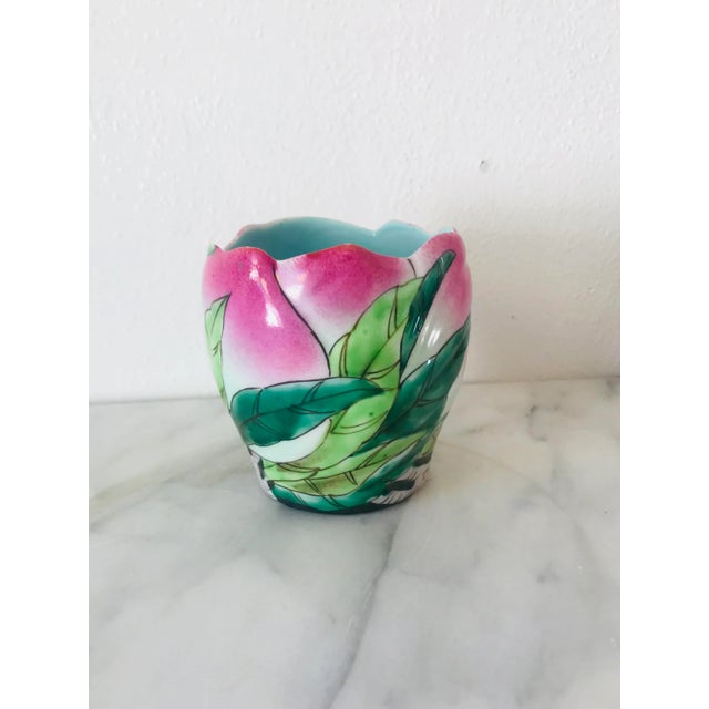 Vintage Mid Century Chinese Famille Rose Longevity Peach Porcelain Cup For Sale In Boise - Image 6 of 6
