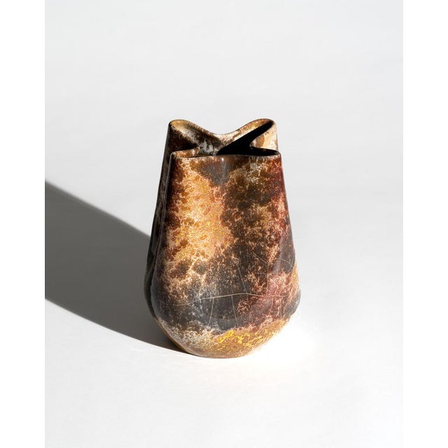 Modern Sculptural Crystalline Metallic Glazed Studio Ceramic Vase by Richard Uhlemeyer, Germany, 1970s For Sale - Image 3 of 8