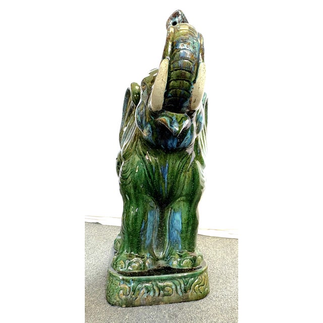 1970's Hollywood Regency Large Green Glaze Ceramic Elephant Symbolizing Good Fortune and Positive Energy For Sale In West Palm - Image 6 of 14