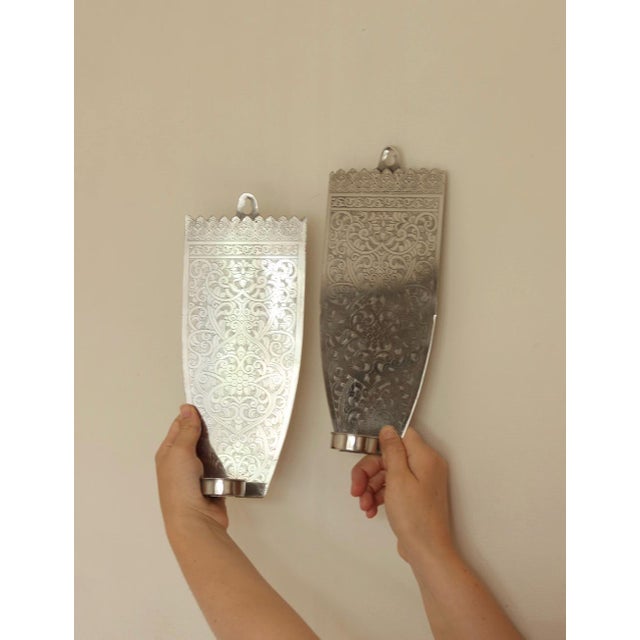 Vintage Engraved Pewter Sconces, Set of 2 For Sale - Image 16 of 16