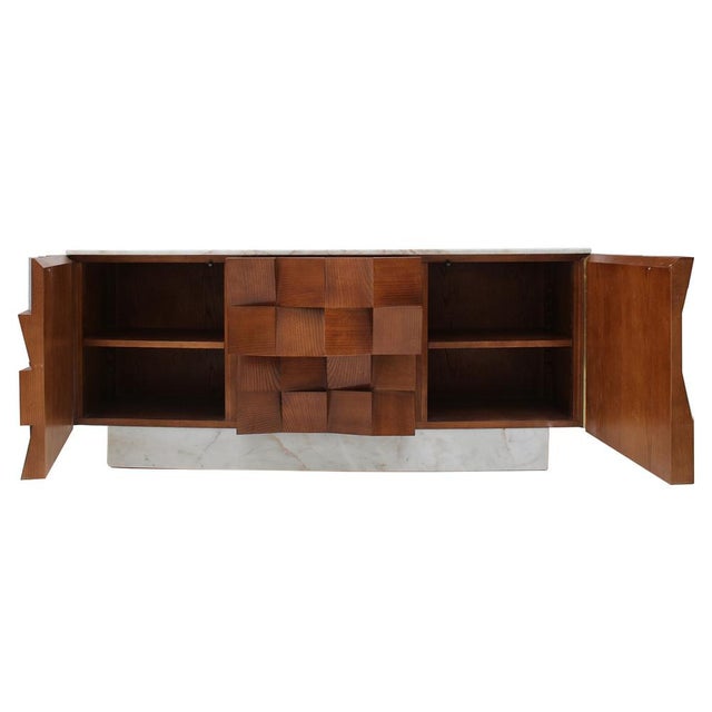 2000 - 2009 Brutalist Sideboard in Wood and Siena Marble For Sale - Image 5 of 11