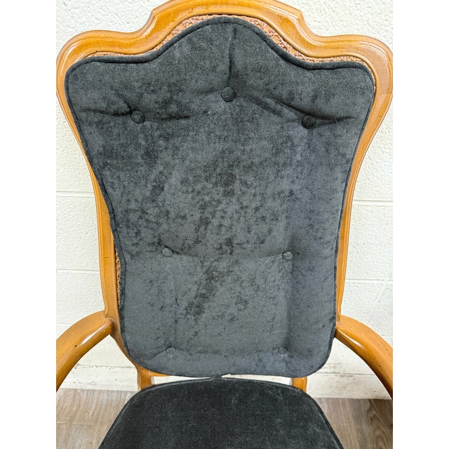 Mid 20th Century Vintage French Provincial Style Tufted Black Velvet Armchairs - Pair For Sale - Image 5 of 14