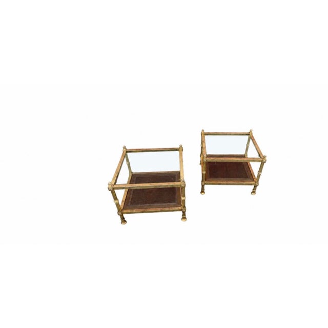 Maison Jansen Attribution Set of Two Tables Cane Gilt Veining For Sale - Image 15 of 15