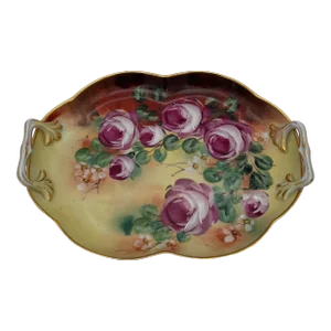 Porcelain Rose Painted Handled Tray