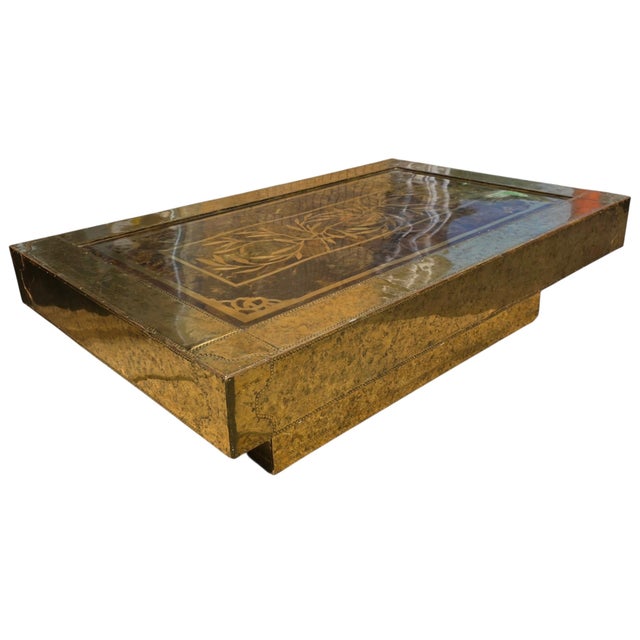 Mid-Century Modern Mid 20th Century Acid Etched Brass Coffee Table Attributed to Bernhard Rohne For Sale - Image 3 of 10