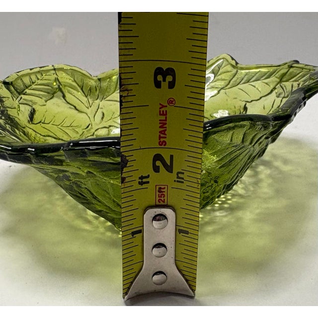 1960s Vintage Indiana Glass Harvest Grape Olive Green Pressed Glass Bowl, Mid-Century Modern MCM For Sale - Image 5 of 8