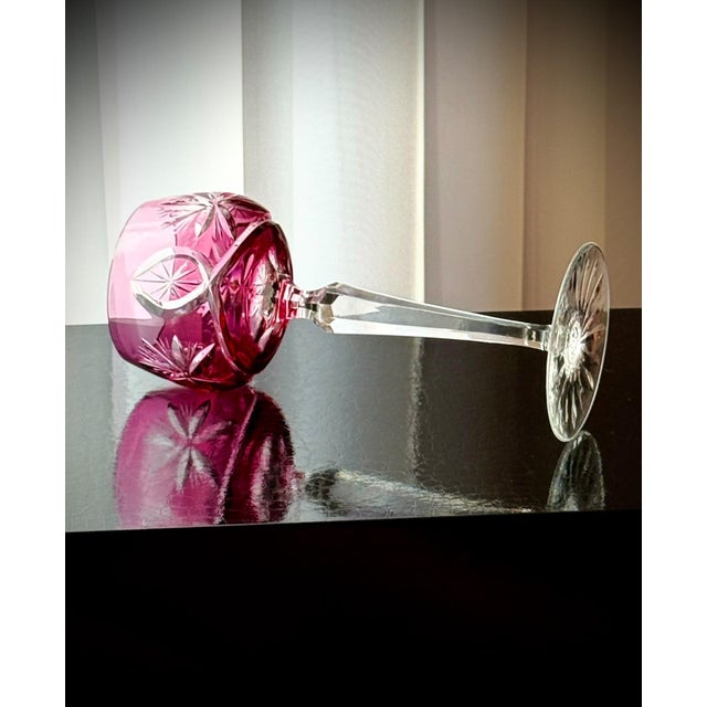 1950s Vintage Ruby Cut-to-Clear Crystal Hock Wine Glasses, 1950, Set of 6 For Sale - Image 5 of 16