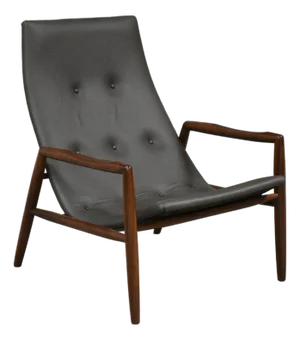 Mid 20th Century Attributed to Adrian Pearsall Walnut Leather Scoop Lounge Chair
