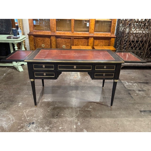 French 19th Century French Louis XVI Black Lacquered Desk With Leather Top For Sale - Image 3 of 5