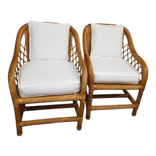 McGuire Rattan and Pencil Bamboo Armchairs - a Pair For Sale