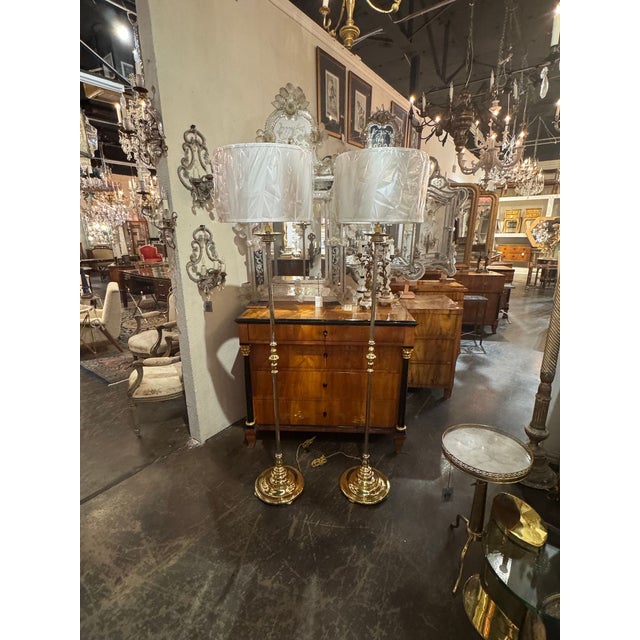 Mid 20th CenturyHeavy English Silvered Bronze Floor Lamps - a Pair For Sale In Dallas - Image 6 of 9