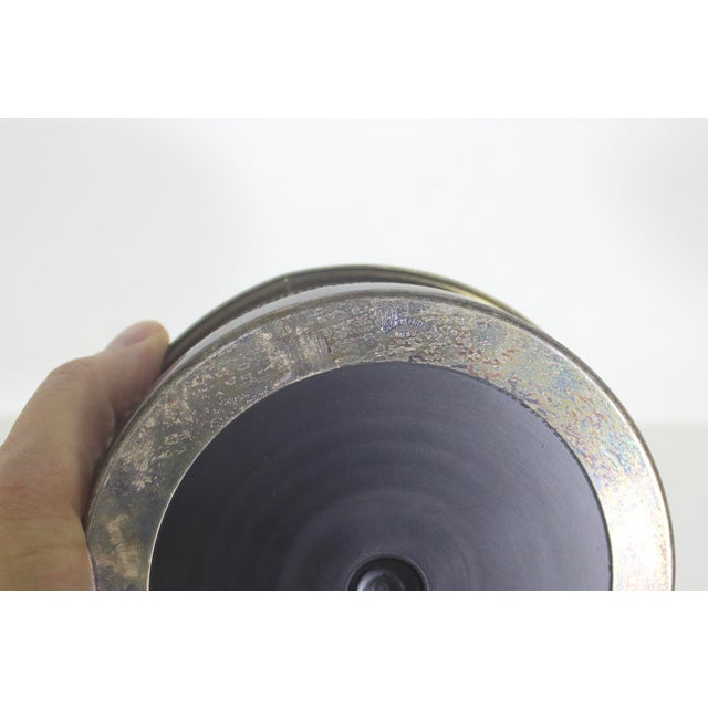 Silver Vintage Italian Silver Plated Wine Coaster With Faux Wood Base and Pierced Sides, Bottle Holder, Entertaining Style, Patina For Sale - Image 8 of 11