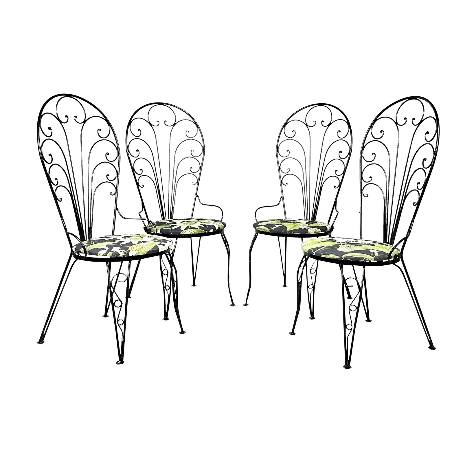 Vintage Mid Century Woodard Style Scroll Wrought Iron Patio Chairs