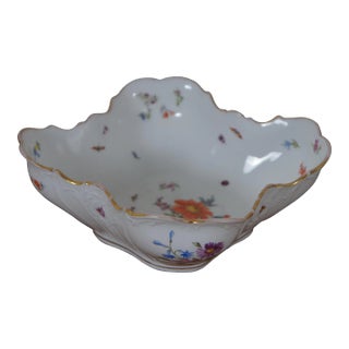 Late 19th Century Antique German Dresden Ruffled Serpentine Floral Butterfly Bowl Compote For Sale