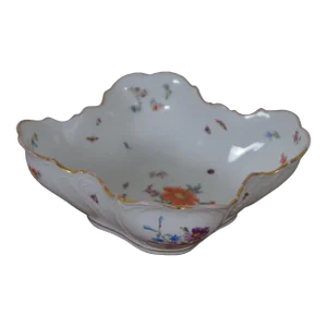 Late 19th Century Antique German Dresden Ruffled Serpentine Floral Butterfly Bowl Compote