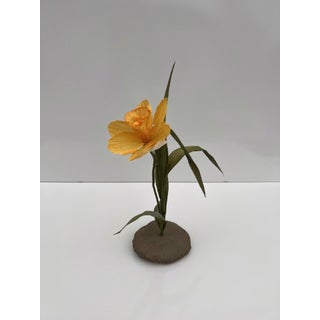 Foreshadow I by Ashley Folkner | Cement, paper, wire, paint Flower sculpture with yellow petals For Sale
