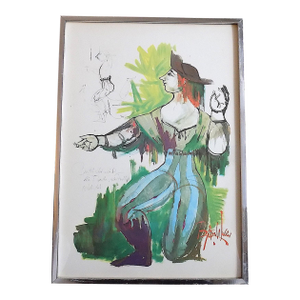 Vintage 20th Century Signed Bjørn Wiinblad Lithograph "The Swineherd's Costume Sketch"