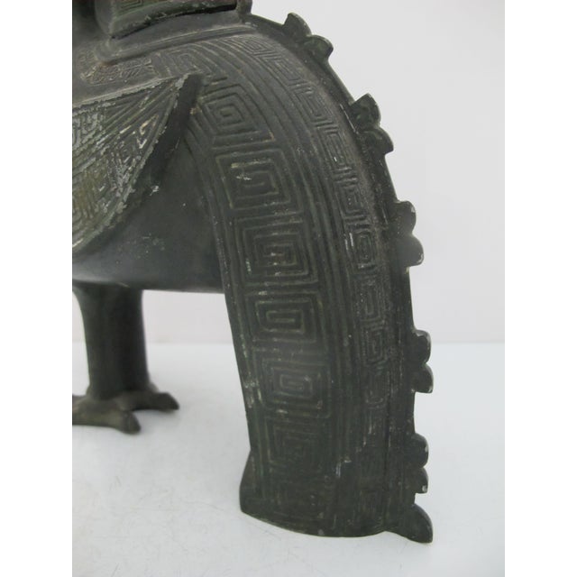Chinese Phoenix Rooster Zun Shang Style Bronze Ware Ceremonial Wine Vessel Vase For Sale - Image 11 of 18
