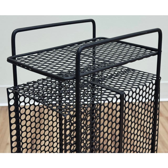 Vintage MCM Perforated Mesh Metal Atomic Magazine Holder Side Table Telephone Stand For Sale - Image 9 of 10