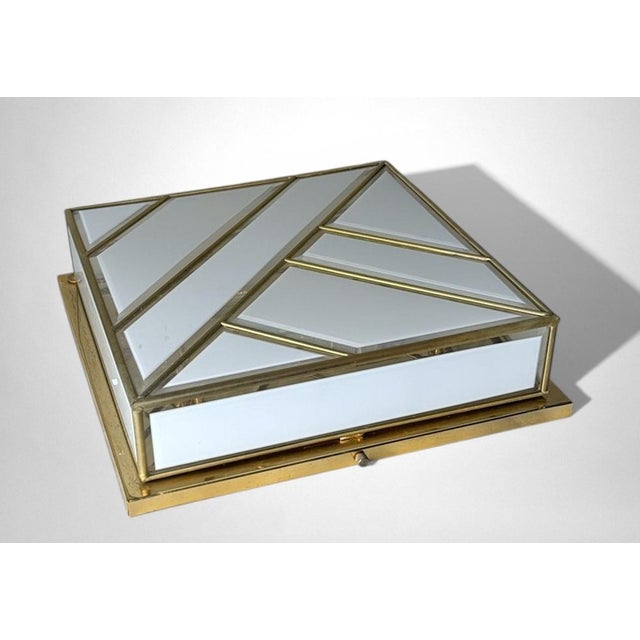 Mid 20th Century Mid 20th Century Italian Opaline Glass and Brass Flush Mount Ceiling Light For Sale - Image 5 of 18