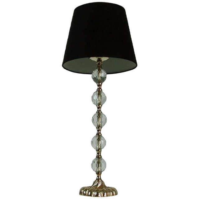 Large Crystal Diamond and Bronze Table Lamp Attributed to Bakalowits, 1950s For Sale
