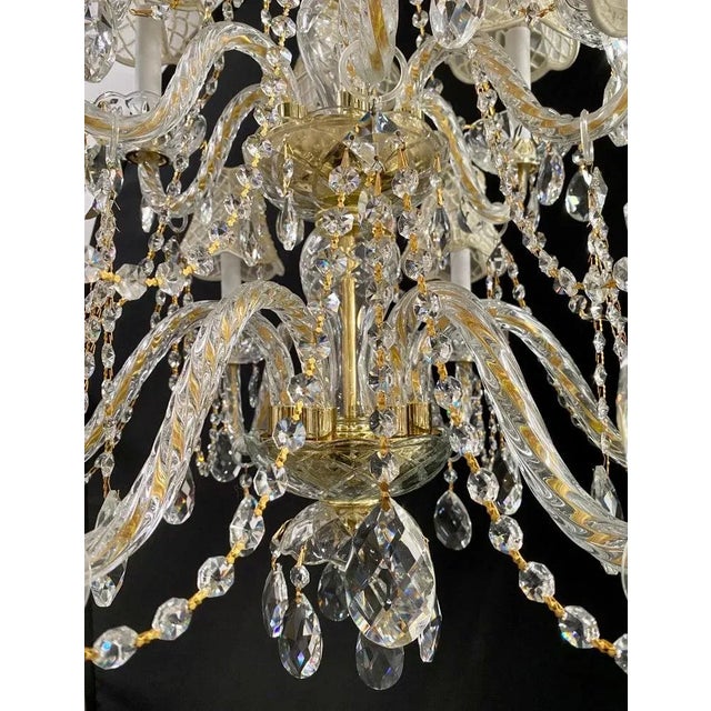 White French Regency Style Crystal With Gold Frame Chandelier, Custom Shades, 12 Arms For Sale - Image 8 of 12