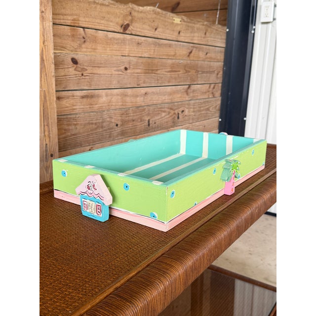 Coastal Folk Art Painted Wood Tray With Palm Tree Accent For Sale - Image 10 of 10