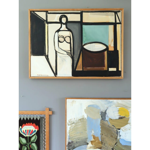 Mid-Century Modern 1957 Mid-Century Modern 'Figure in Constructed Room' Geometric Abstract Figurative Oil Painting by Swedish Artist Bertil Berntsson (1921-2002), Framed For Sale - Image 3 of 11