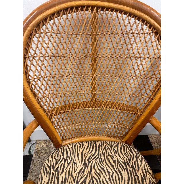 Coastal PAir of 1970s Rattan Lounge Chairs With Zebra Upholster For Sale - Image 3 of 6