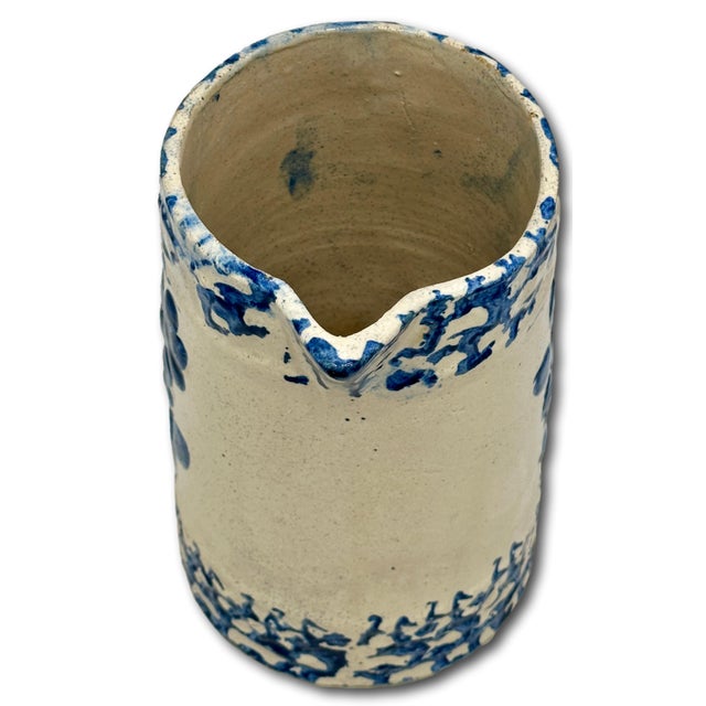 Unusual Antique American Blue Spongeware & Flower Decorated Stoneware Milk Pitcher Circa Late 19th Century For Sale - Image 13 of 18