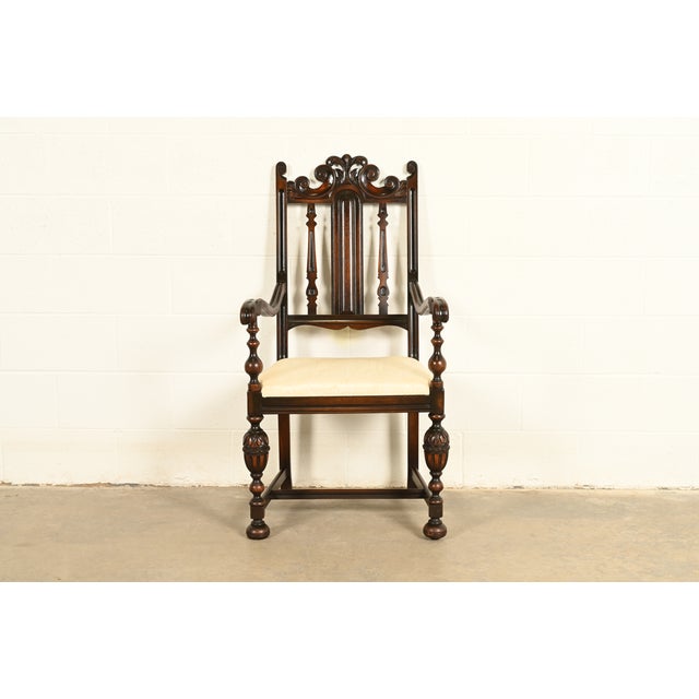 Berkey & Gay Antique English Jacobean Carved Walnut Armchair, Circa 1920s For Sale - Image 11 of 11