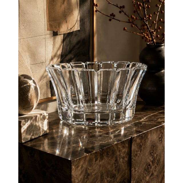 Mid-Century Modern Gunnar Cyrén for Orrefors “Stenhammar” Large Cut Crystal Oval Bowl, Sweden For Sale - Image 3 of 10
