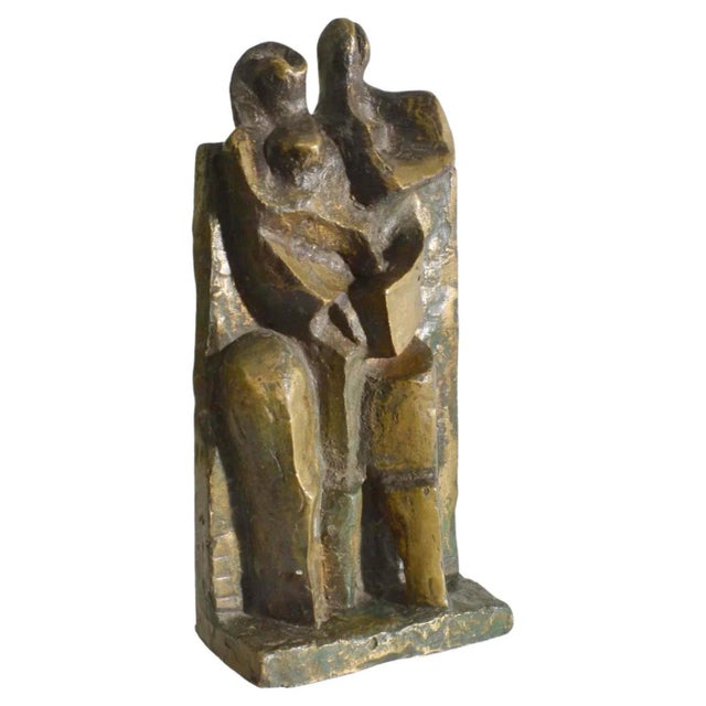 Goldenrod Expressionist Bronze Sculpture of Man Women and Child, Dutch, 1960s For Sale - Image 8 of 8