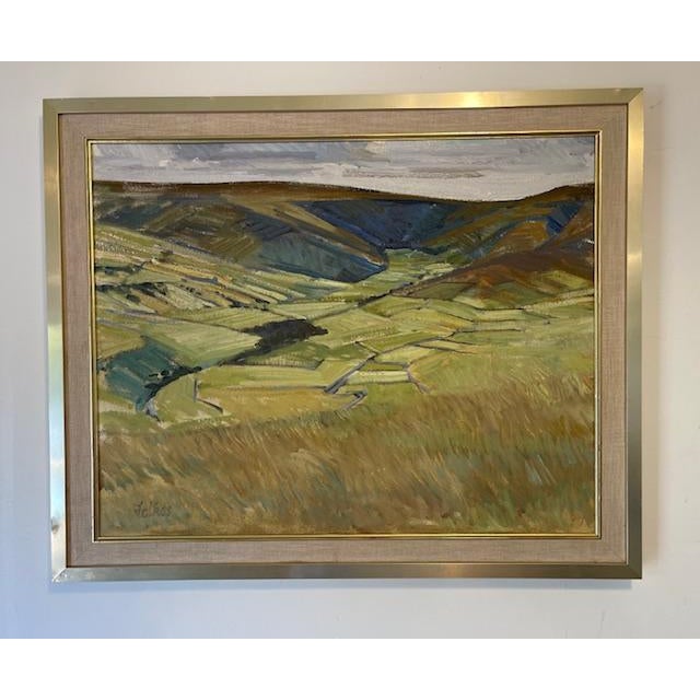 Fabulous original oil landscape on canvas. Signed on left bottom by the artist “Folkes.” Undated. The painting is of a...