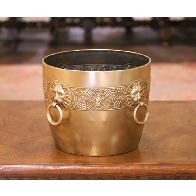 French 19th Century French Bronze Jardinière Cache Pot With Lion Ring Handles For Sale - Image 3 of 9