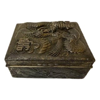 Antique Japanese High-Relief Dragon Metal Trinket Box, Circa 1920 For Sale