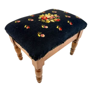 Vintage 1940's Needlepoint Floral Foot Stool