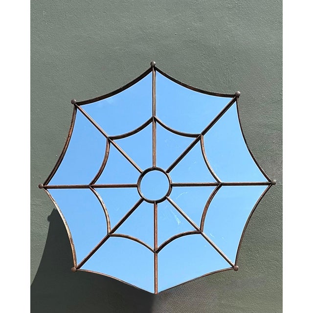 Metal Vintage Wrought Iron Spiderweb Mirror For Sale - Image 7 of 14