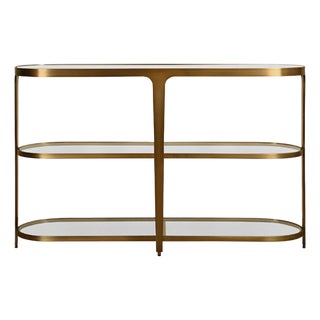 Matthew Izzo Home Addison Three Tier Antique Brass and Glass Console Table For Sale