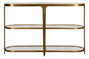 Matthew Izzo Home Addison Three Tier Antique Brass and Glass Console Table