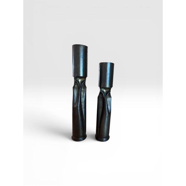 1970s Pair of Mid-Century Brutalist Patinated Bronze Sculptural Candleholders For Sale In West Palm - Image 6 of 11