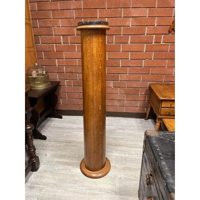 Vintage Marble Top Oak Column Pedestal Towering almost 51 inches this marble topped oak pedestal is perfect to display...