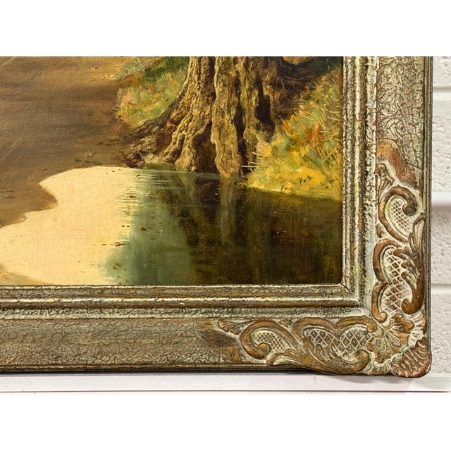 Realism Woman in the Woods walking through trees towards Cottage in English Countryside 1960 Circa For Sale - Image 3 of 18