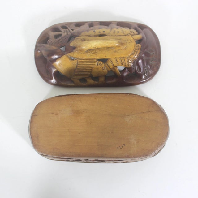 Vintage Carved Wood Box With Lid Hand Carved African Safari Animals For Sale - Image 6 of 9