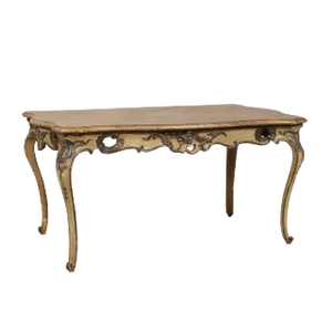 Italian Rococo Style Table Desk With Faux-Marble Top, 19th Century