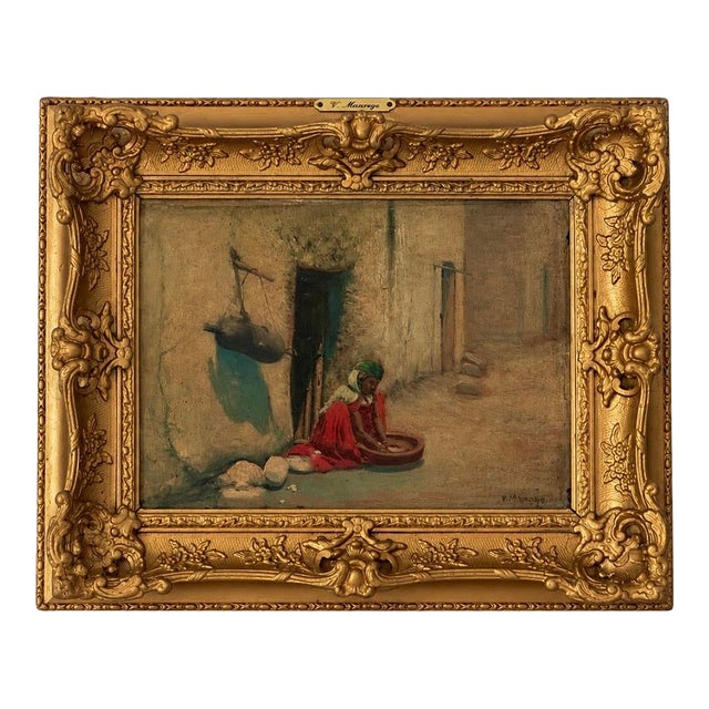Vincent Manago, Documented in Schurr. Wikipedia Orientalist Painting, Woman in Red For Sale