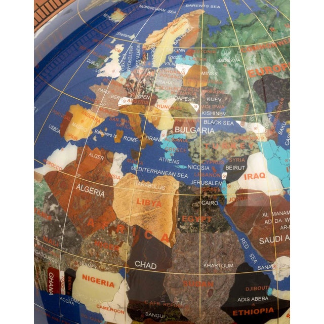 Modern Semi-Precious Stone Inlaid Revolving Globe on Copper Stand For Sale - Image 4 of 15