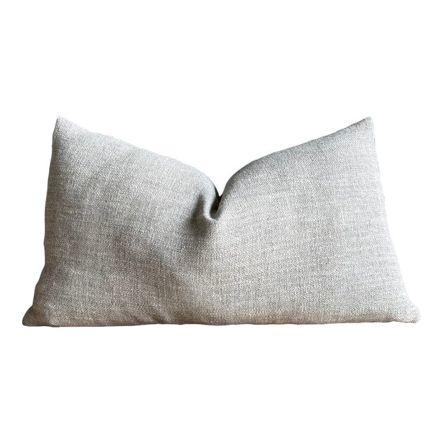 Belgian Otis Linen Lumbar Pillow in Snow 12 X 20 Inch With Insert For Sale