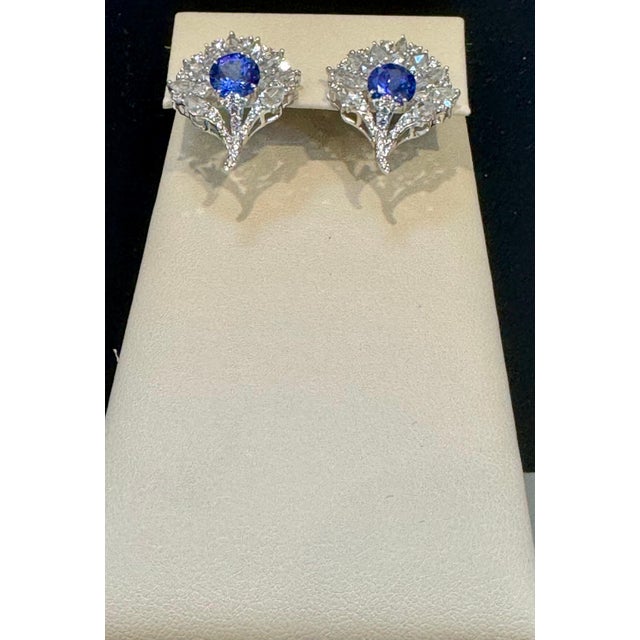 3.6 Ct Round Tanzanite & 3.6 Ct Rose Cut Diamond Post Earrings in 18 Karat Gold For Sale - Image 17 of 18