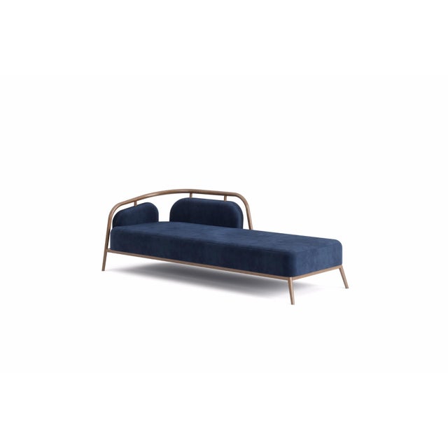 Wood Essex Blue Velvet Daybed by Javier Gomez For Sale - Image 7 of 7